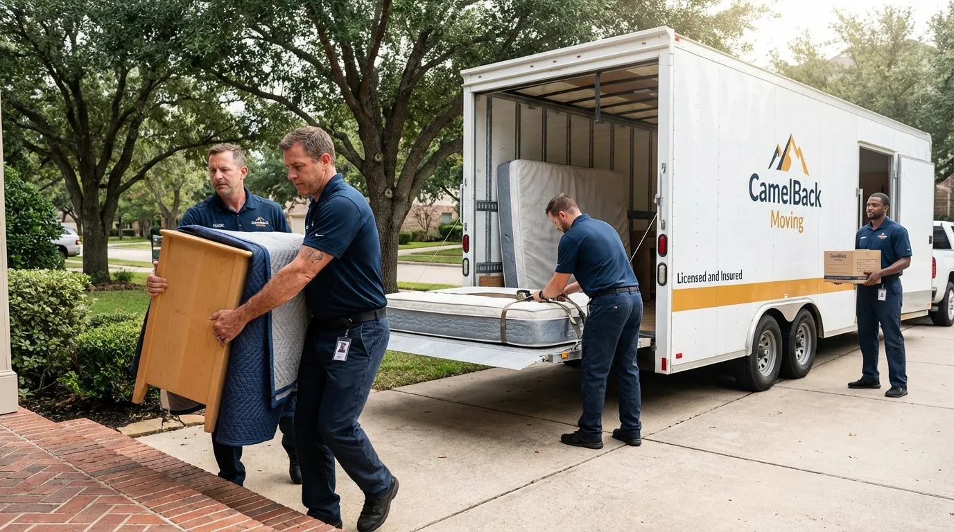 Crew loading residential truck for cross-state move from Smithfield, RI